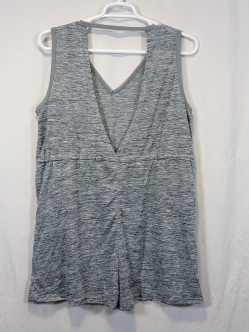 CUPSHE Romper Space Dye Grey Drawstring Waist Open Back Large